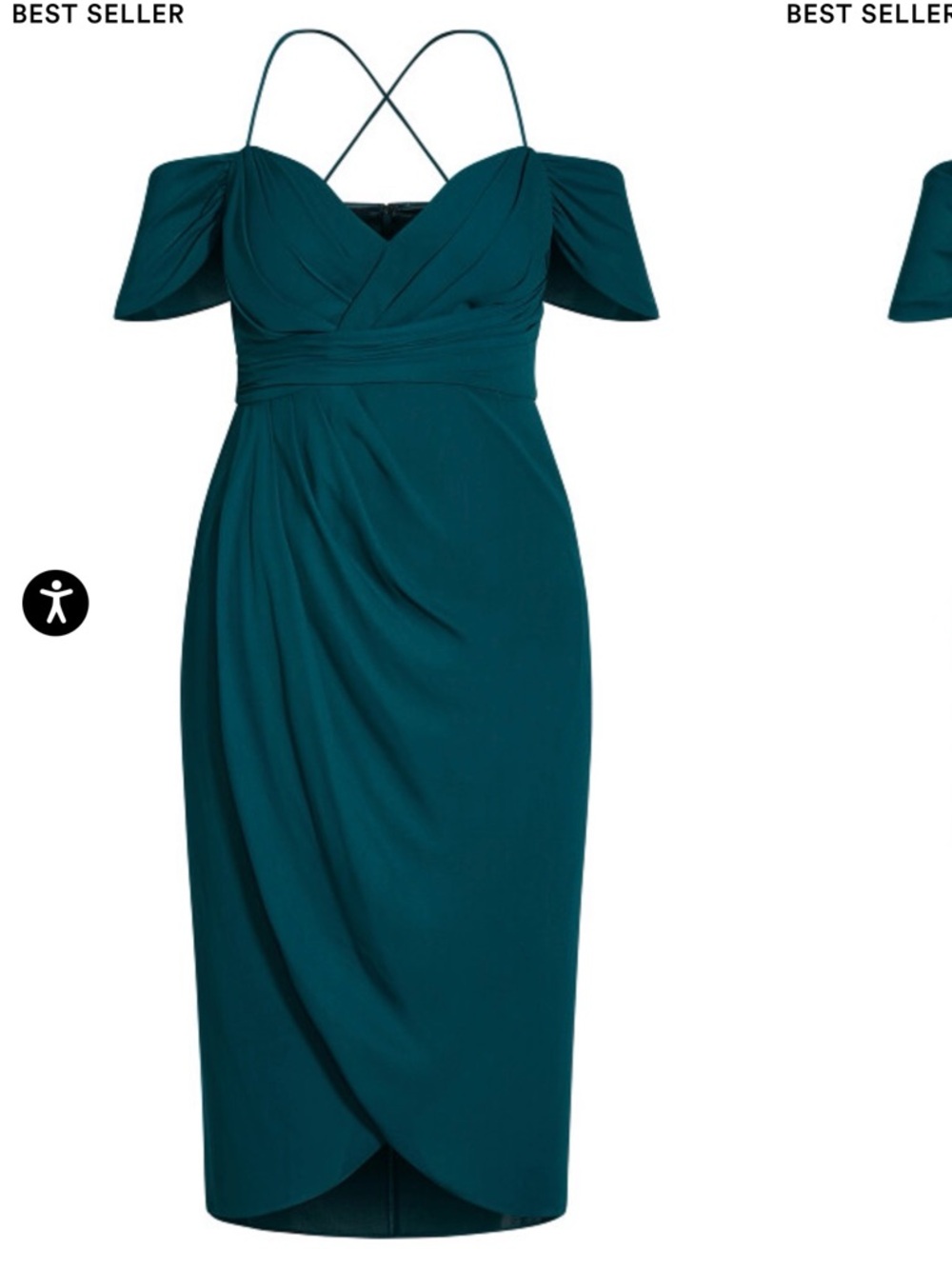 Teal Off Shoulder Wrap Midi Dress - Women